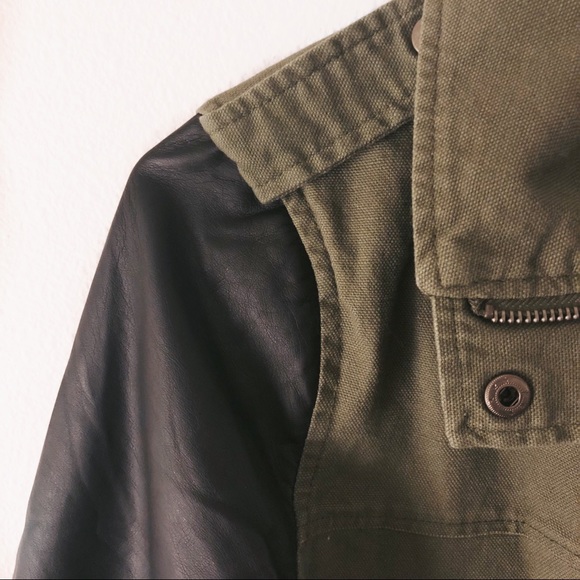 F21 Olive & Leather Utility Jacket - Picture 3 of 4